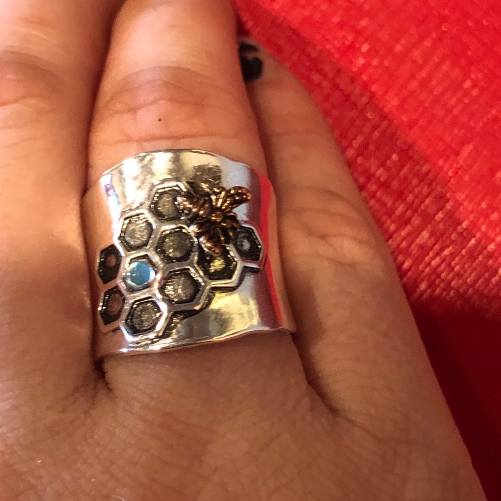 Sterling Silver and Brass Bee Honeycomb Ring